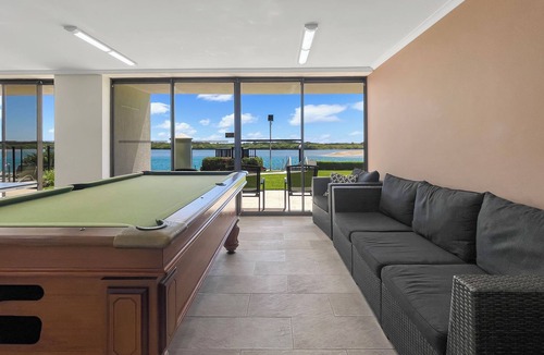 Maroochydore Apartment | Relaxing Escape: Pool, Tennis Court, Garden Terrace & Water Views