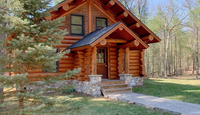 Full Scribed Log Cabin Nestled in along the banks of the Pere Marquette in Baldwin